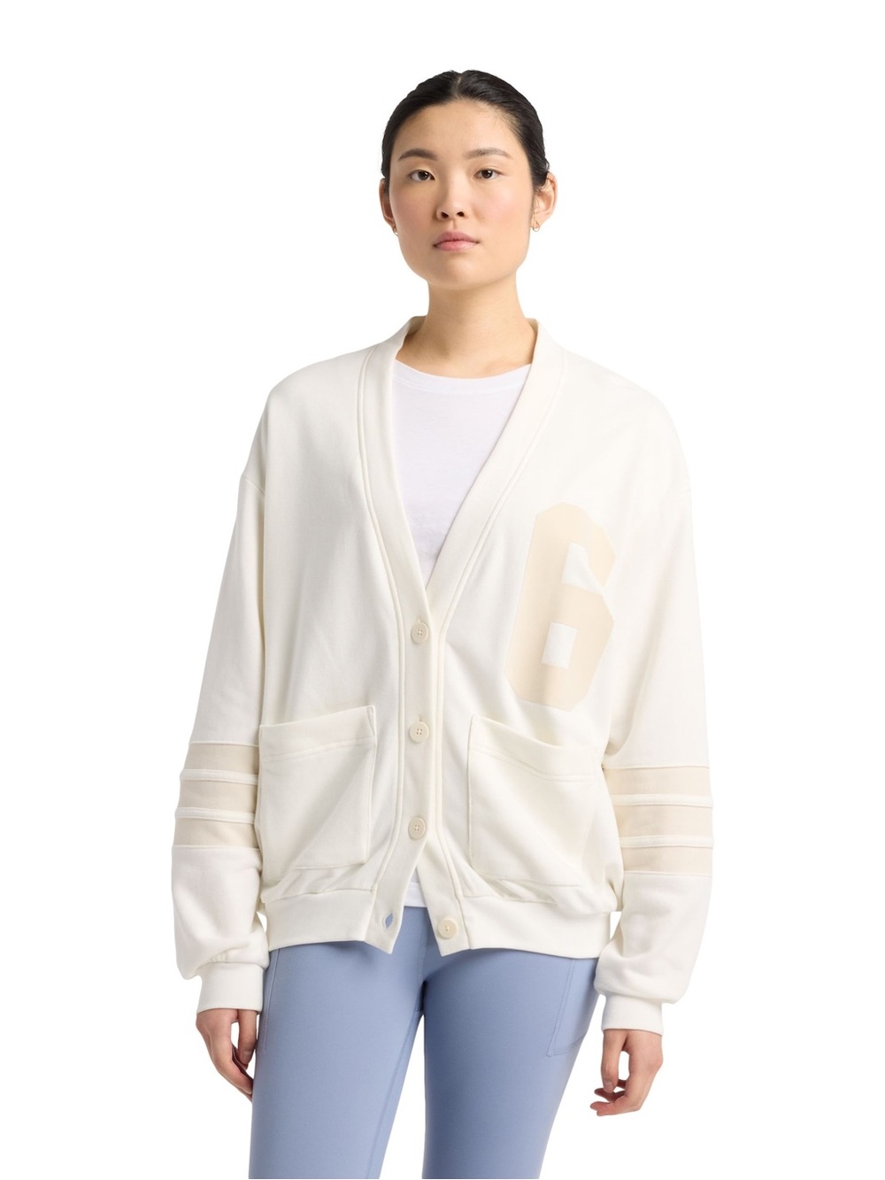 New Balance Cream Varsity Cardigan with Tan Accents